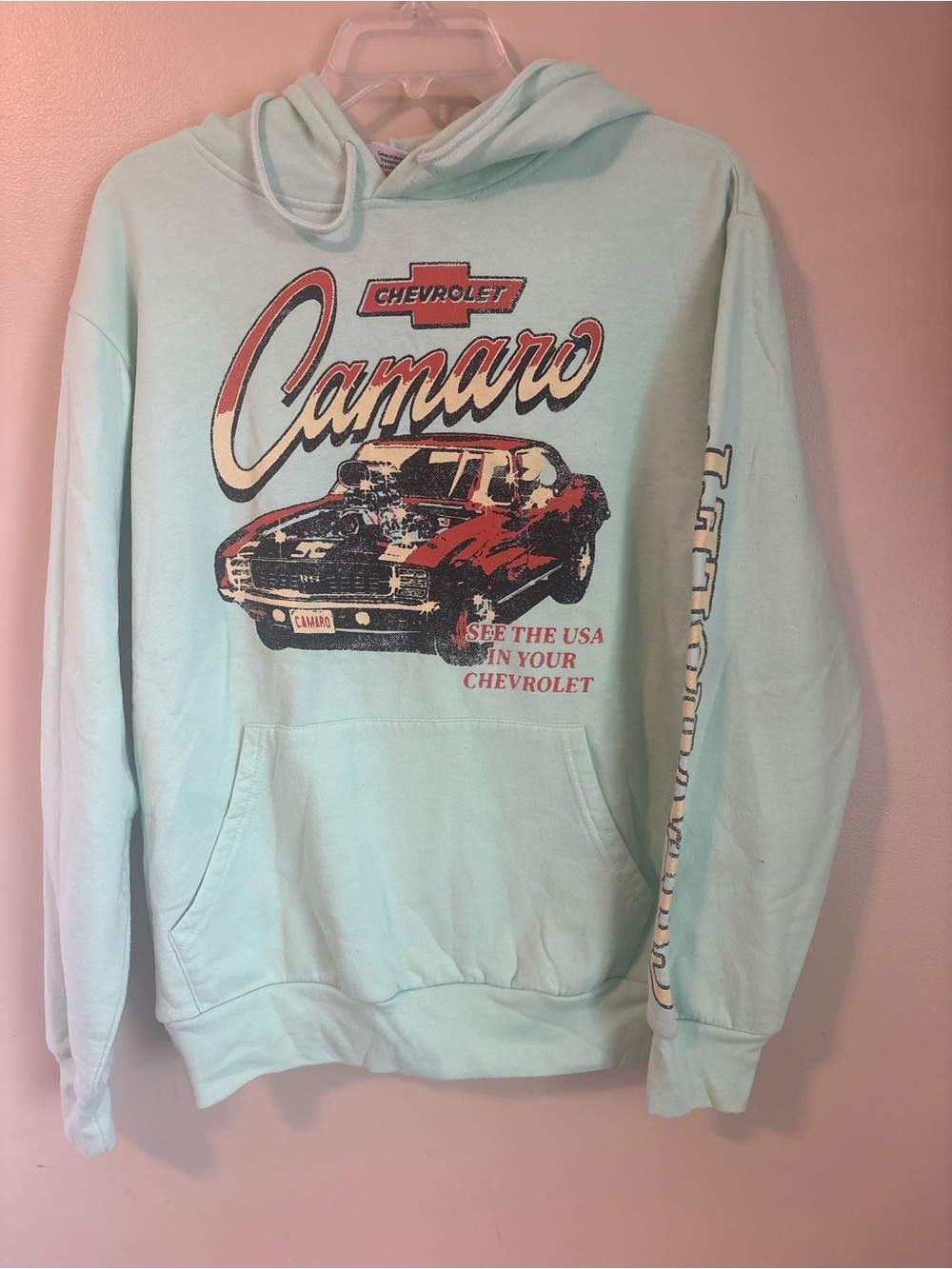 Camaro Graphic Hoodie - size small women Light Mint